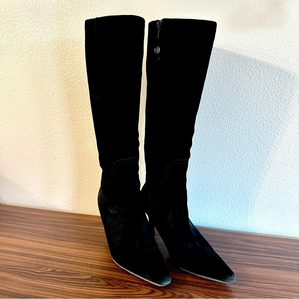 Chaps Graciana Suede Boots 7.5 women’s 7 1/2 Black knee high leather stiletto